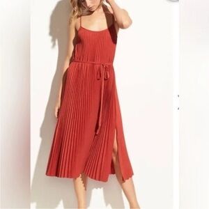 Vince Crinkled Plissé-Crepe Midi Dress in Tangerine